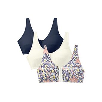 Comfort Choice Women's Plus Size 3-Pack Front-Close Cotton Wireless Bra
