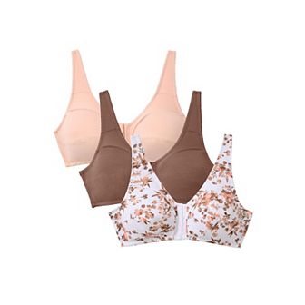 Comfort Choice Women's Plus Size 3-Pack Front-Close Cotton Wireless Bra