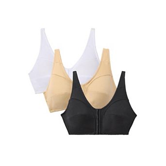 Comfort Choice Women's Plus Size 3-Pack Front-Close Cotton Wireless Bra