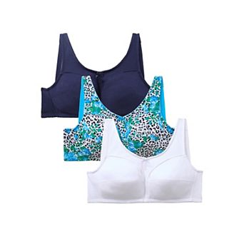 Comfort Choice Women's Plus Size 3-Pack Front-Close Cotton Wireless Bra