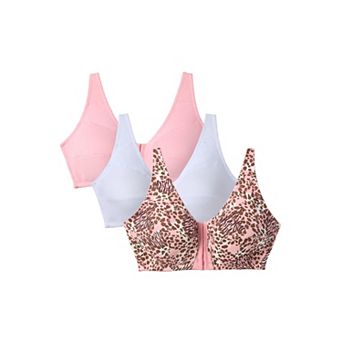Comfort Choice Women's Plus Size 3-Pack Front-Close Cotton Wireless Bra