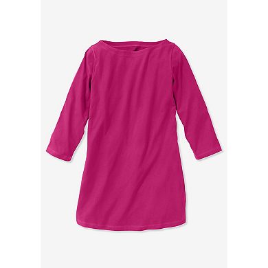 Woman Within Plus Size Perfect Three-Quarter Sleeve Boatneck Tee