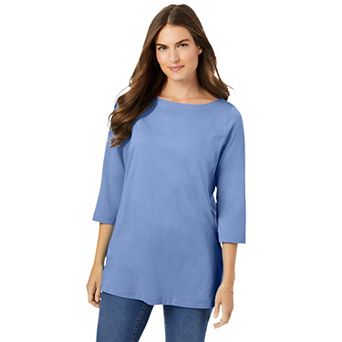 Woman Within Plus Size Perfect Three-Quarter Sleeve Boatneck Tee