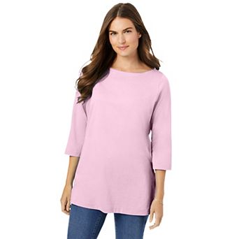 Woman Within Plus Size Perfect Three-Quarter Sleeve Boatneck Tee