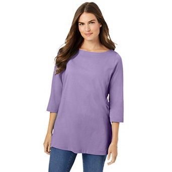 Woman Within Plus Size Perfect Three-Quarter Sleeve Boatneck Tee