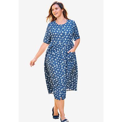 Woman Within Plus Size Short-Sleeve Denim Dress