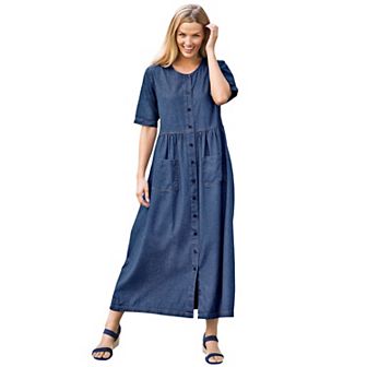 Woman Within Plus Size Short-Sleeve Denim Dress
