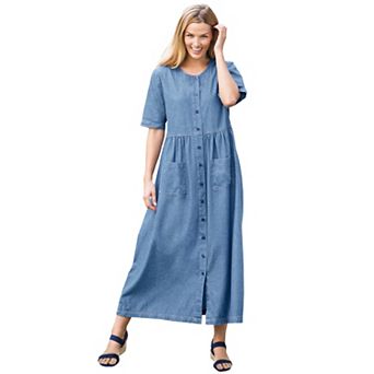 Woman Within Plus Size Short-Sleeve Denim Dress