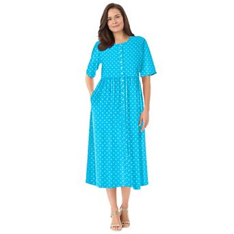 Woman Within Plus Size Button-Front Elbow-Sleeve Knit Dress