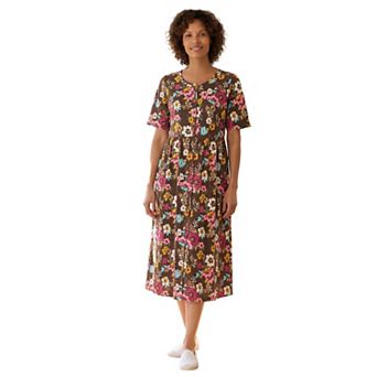 Woman Within Plus Size Button-Front Elbow-Sleeve Knit Dress