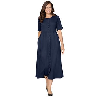Woman Within Plus Size Button-Front Essential Dress
