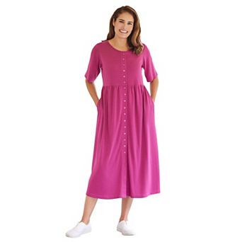 Woman Within Plus Size Button-Front Essential Dress