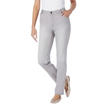 Woman Within Plus Size Straight-Leg Stretch Denim Five-Pocket Jeans