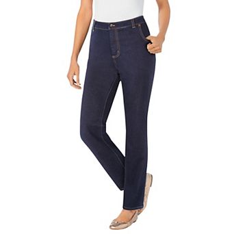 Woman Within Plus Size Straight-Leg Stretch Denim Five-Pocket Jeans