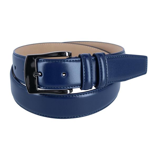 CTM Men's Basic Leather Dress Belt - 1.125" Wide, Silver Buckle, Size 32, Grey