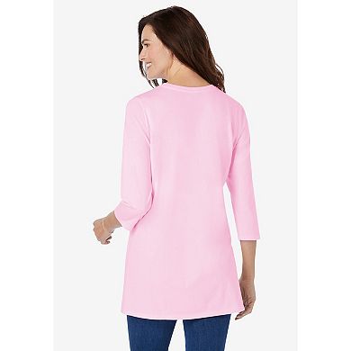 Woman Within Plus Size Perfect Three-Quarter Sleeve Crewneck Tunic