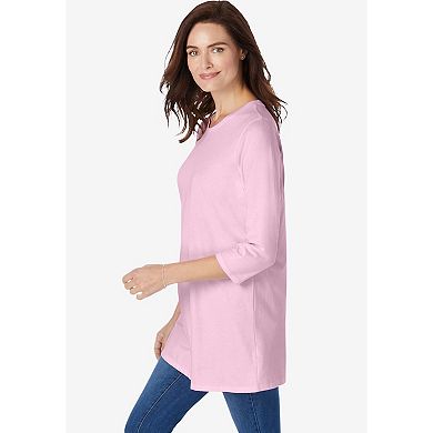 Woman Within Plus Size Perfect Three-Quarter Sleeve Crewneck Tunic