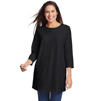 Woman Within Plus Size Perfect Three-Quarter Sleeve Crewneck Tunic