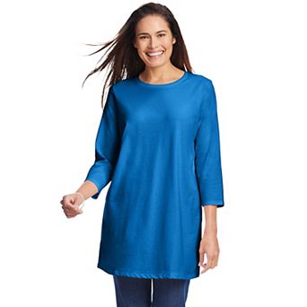 Woman Within Plus Size Perfect Three-Quarter Sleeve Crewneck Tunic