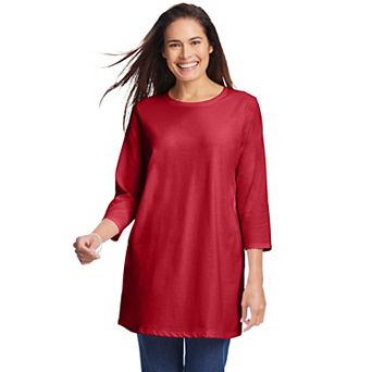Woman Within Plus Size Perfect Three-Quarter Sleeve Crewneck Tunic