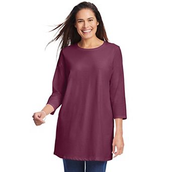 Woman Within Plus Size Perfect Three-Quarter Sleeve Crewneck Tunic