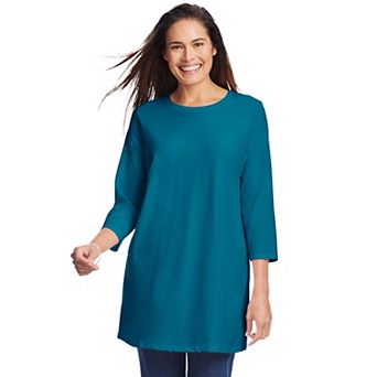 Woman Within Plus Size Perfect Three-Quarter Sleeve Crewneck Tunic