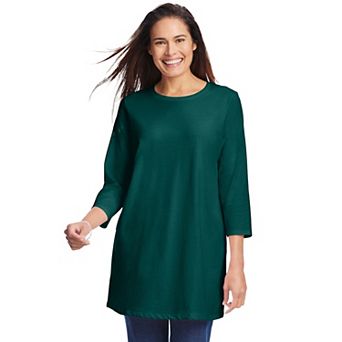 Woman Within Plus Size Perfect Three-Quarter Sleeve Crewneck Tunic