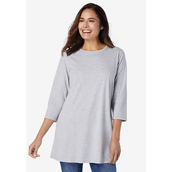 Woman Within Plus Size Perfect Three-Quarter Sleeve Crewneck Tunic