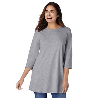 Woman Within Plus Size Perfect Three-Quarter Sleeve Crewneck Tunic