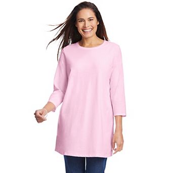 Woman Within Plus Size Perfect Three-Quarter Sleeve Crewneck Tunic