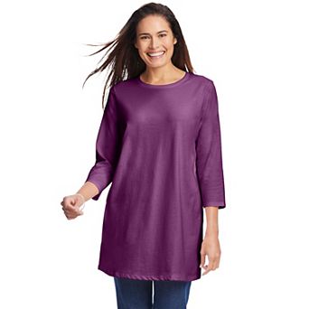 Woman Within Plus Size Perfect Three-Quarter Sleeve Crewneck Tunic