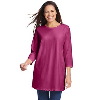 Woman Within Plus Size Perfect Three-Quarter Sleeve Crewneck Tunic