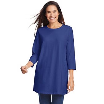 Woman Within Plus Size Perfect Three-Quarter Sleeve Crewneck Tunic