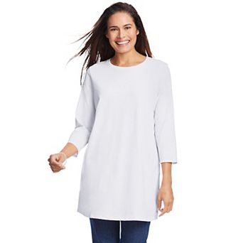 Woman Within Plus Size Perfect Three-Quarter Sleeve Crewneck Tunic