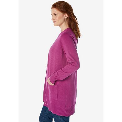 Woman Within Plus Size Perfect Longer-Length Cotton Cardigan Sweater