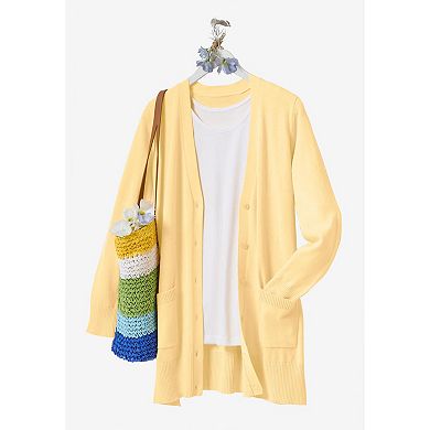 Woman Within Plus Size Perfect Longer-Length Cotton Cardigan Sweater