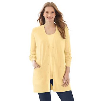 Woman Within Plus Size Perfect Longer-Length Cotton Cardigan Sweater