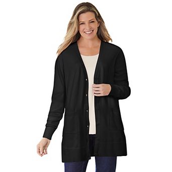 Woman Within Plus Size Perfect Longer-Length Cotton Cardigan