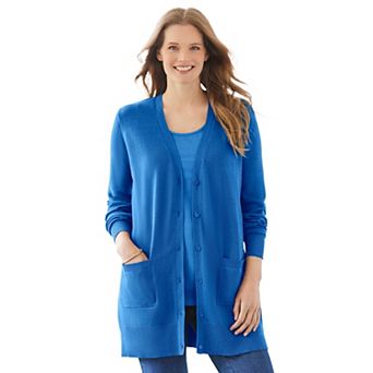 Woman Within Plus Size Perfect Longer-Length Cotton Cardigan