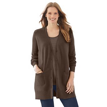Woman Within Plus Size Perfect Longer-Length Cotton Cardigan Sweater