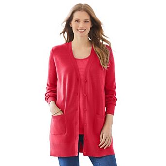 Woman Within Plus Size Perfect Longer-Length Cotton Cardigan Sweater