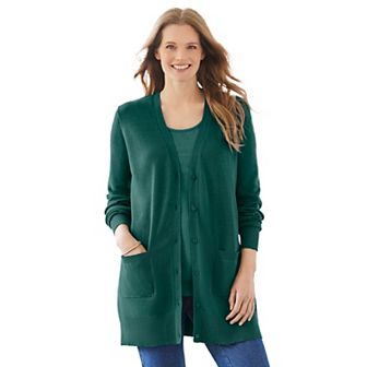 Woman Within Plus Size Perfect Longer-Length Cotton Cardigan