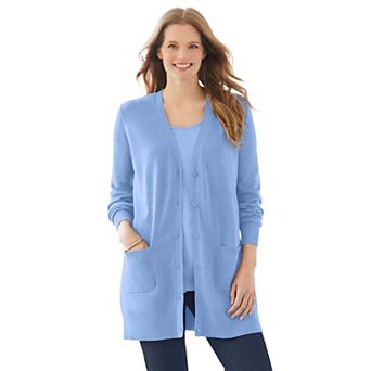Woman Within Plus Size Perfect Longer-Length Cotton Cardigan