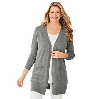 Woman Within Plus Size Perfect Longer-Length Cotton Cardigan