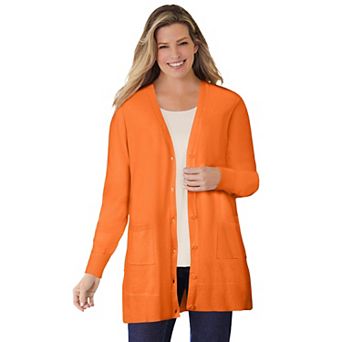 Woman Within Plus Size Perfect Longer-Length Cotton Cardigan Sweater
