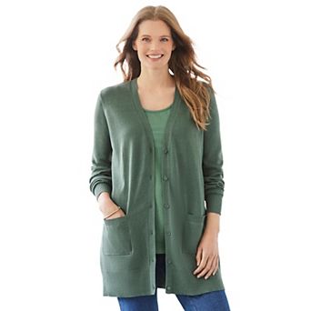 Woman Within Plus Size Perfect Longer-Length Cotton Cardigan