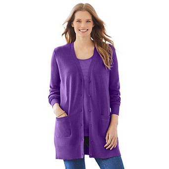Woman Within Plus Size Perfect Longer-Length Cotton Cardigan