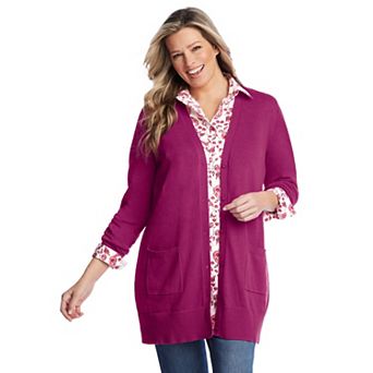 Woman Within Plus Size Perfect Longer-Length Cotton Cardigan