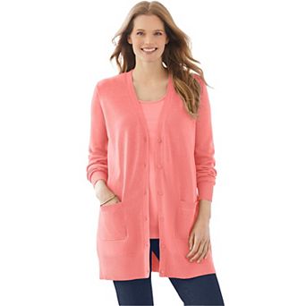 Woman Within Plus Size Perfect Longer-Length Cotton Cardigan Sweater
