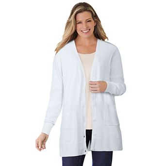Woman Within Plus Size Perfect Longer-Length Cotton Cardigan